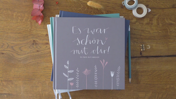 Abschiedsbuch für Kollegen, Lehrer, Freunde - Es war schön mit dir! - Abschiedsgeschenk, blau weiß orange, 92 blanko Seiten, Hardcover, 120g FSC Papier