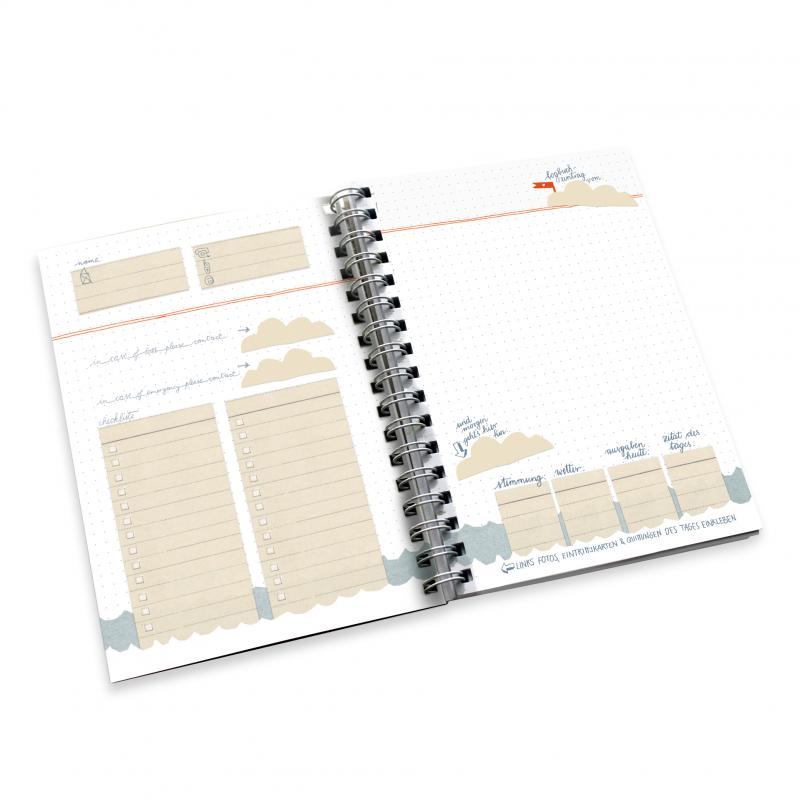 A6 Reistagebuch Blau zum selberschreiben mit Checkliste und 50 Blanko Seiten