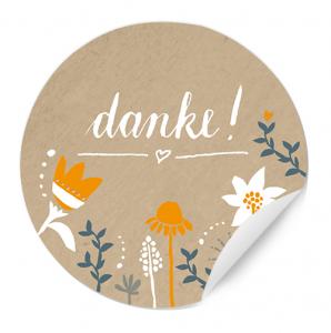 Danke Sticker im floralen Design für Hochzeit Gastgeschenke, Beige Weiß Blau