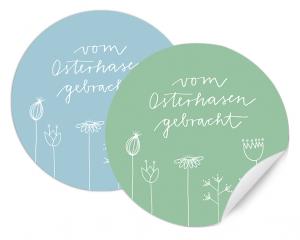 Lustige Osterhase Ostersticker für Kinder & Erwachsene, Blau Grün mit Blumen