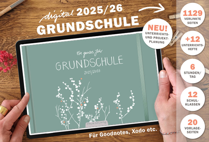 Grundschulplaner digital 2025 2026 | digitaler für Unterrichtsvorbereitung & Planung | Lehrerkalender im Querformat, Schuljahr 2025/26 | Mint