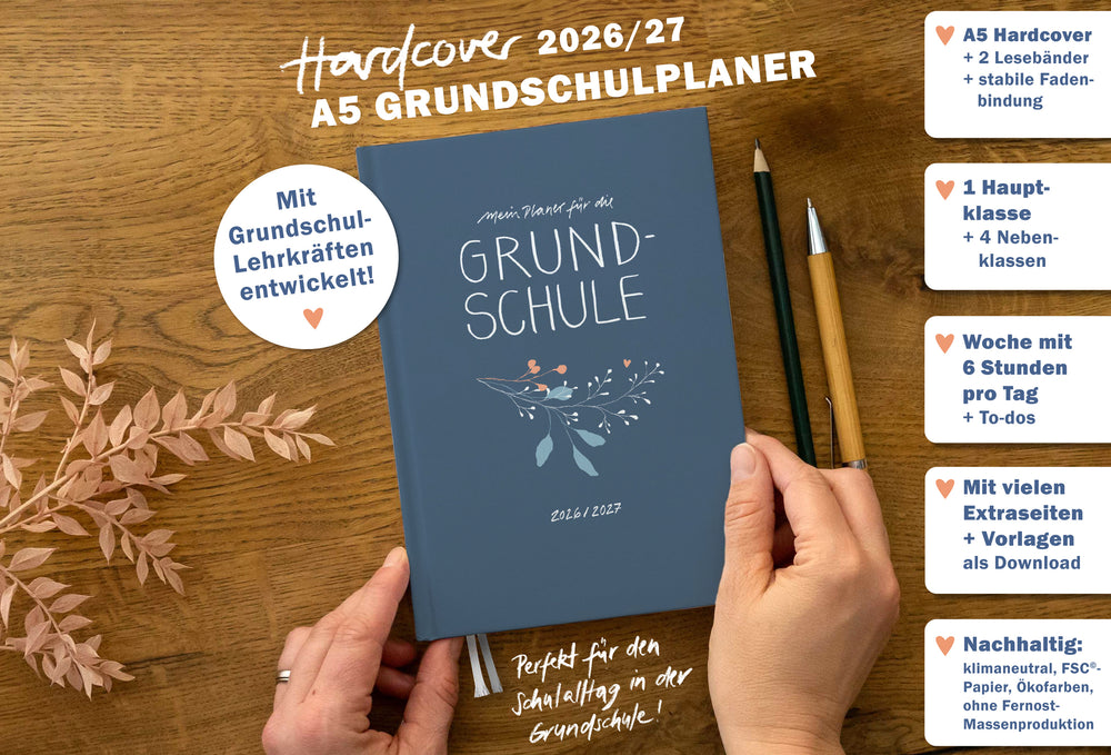 Lehrerkalender 2026 2027 | A5 Grundschulplaner für Unterrichtsvorbereitung & Schuljahr Planung | 1 Doppelseite pro Woche | klimaneutral, blau