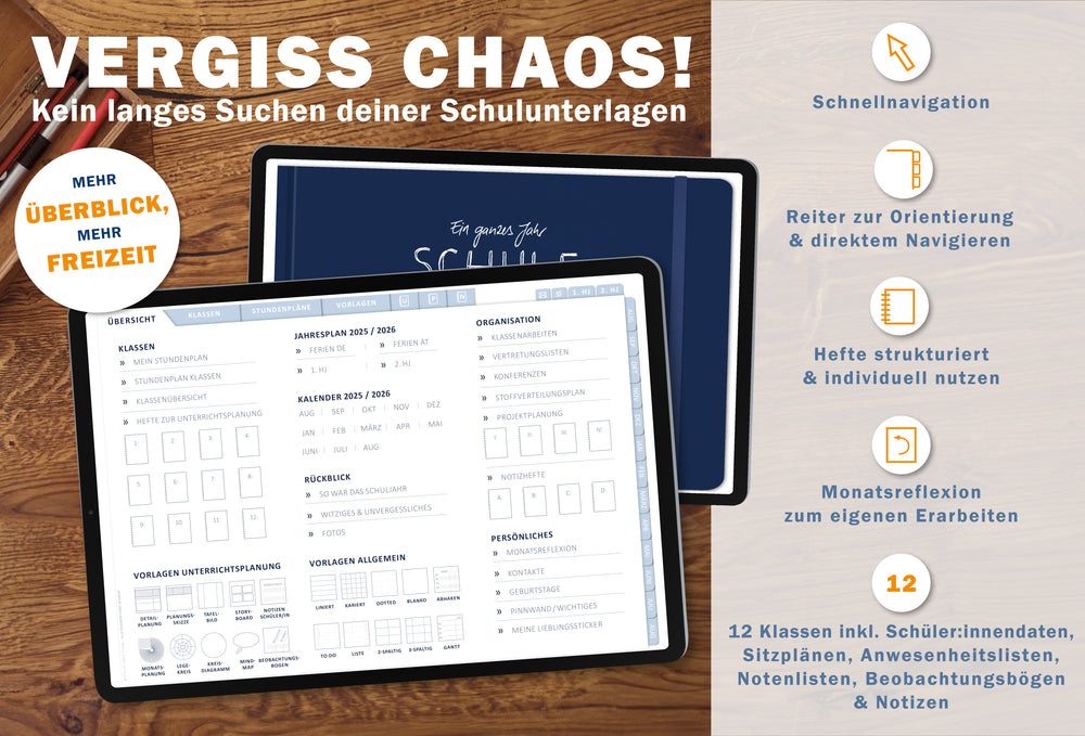 Lehrerkalender digital 2025 2026 | digitaler Lehrerplaner für Unterrichtsvorbereitung & Planung | Schulplaner im Querformat, Schuljahr 2025/26