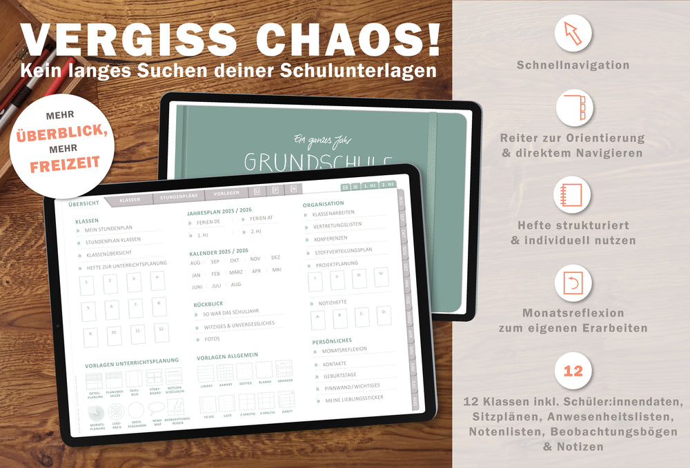 Grundschulplaner digital 2025 2026 | digitaler für Unterrichtsvorbereitung & Planung | Lehrerkalender im Querformat, Schuljahr 2025/26 | Mint