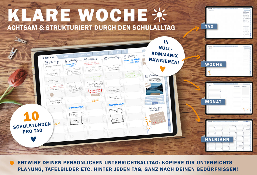 Lehrerkalender digital 2025 2026 | digitaler Lehrerplaner für Unterrichtsvorbereitung & Planung | Schulplaner im Querformat, Schuljahr 2025/26