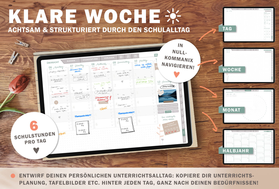 Grundschulplaner digital 2025 2026 | digitaler für Unterrichtsvorbereitung & Planung | Lehrerkalender im Querformat, Schuljahr 2025/26 | mint korall