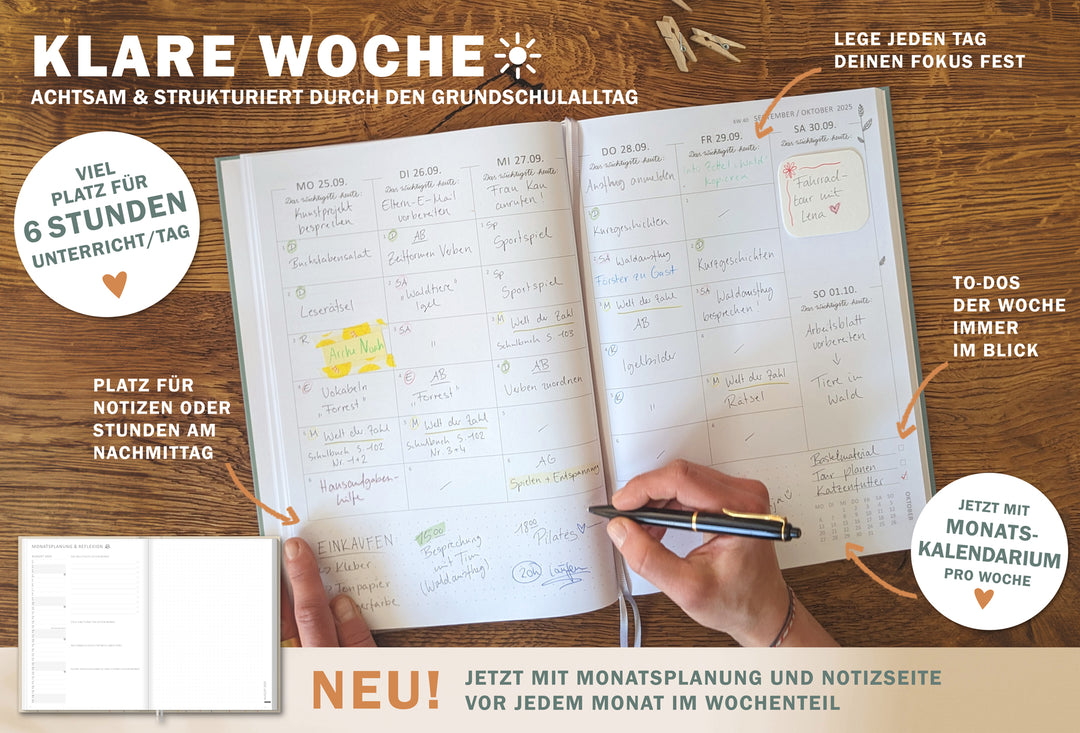 Lehrerkalender 2025 2026 | A4 Grundschulplaner für Unterrichtsvorbereitung & Schuljahr Planung | 1 Doppelseite pro Woche | klimaneutral, mint mit Blumen