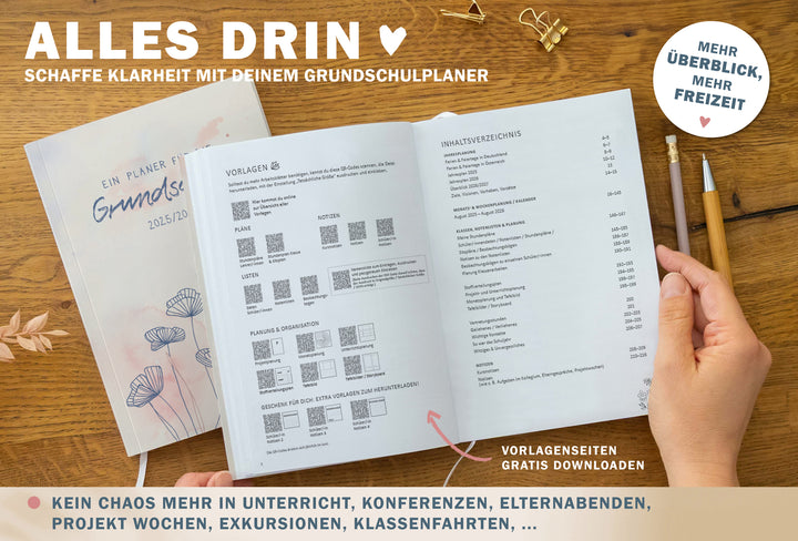 Lehrerkalender 2025 2026 | A5 Grundschulplaner Softcover für Schuljahr Planung | 1 Doppelseite pro Woche | klimaneutral, blau rosa
