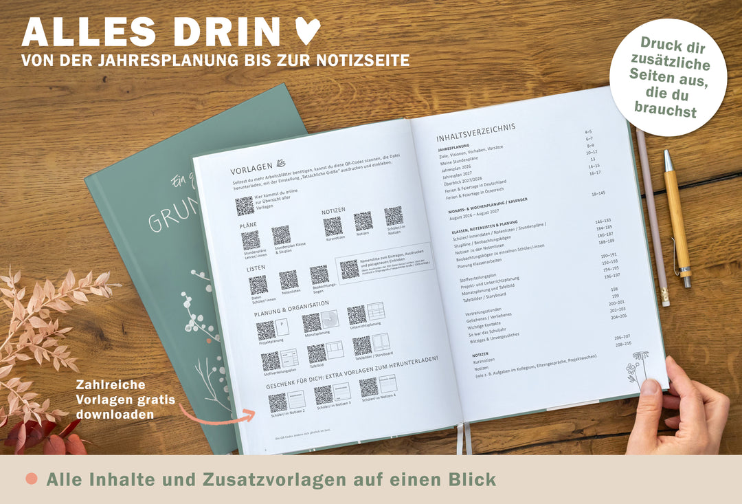 Lehrerkalender 2026 2027 | A4 Grundschulplaner für Unterrichtsvorbereitung & Schuljahr Planung | 1 Doppelseite pro Woche | klimaneutral, mint mit Blumen