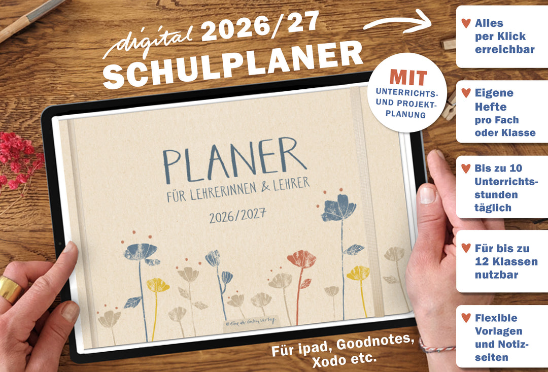 Lehrerkalender digital 2026 2027 Creme Bunt | digitaler Lehrerplaner für Unterrichtsvorbereitung & Planung | Schulplaner im Querformat, Schuljahr 26/27