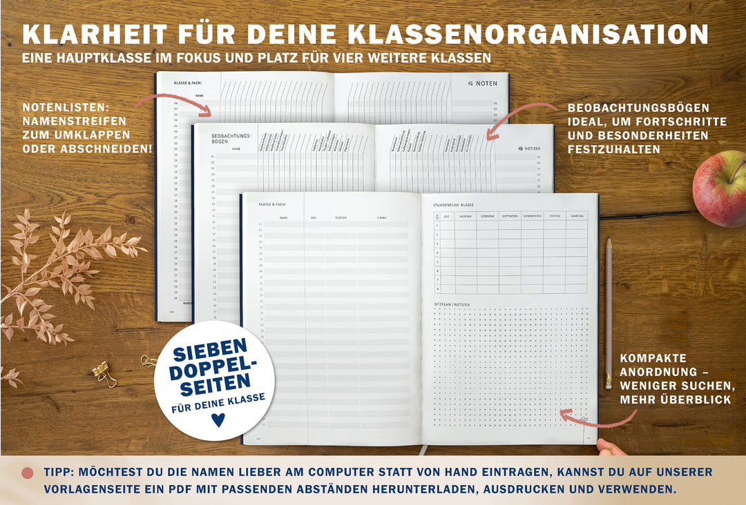 Lehrerkalender 2025 2026 | A4 Grundschulplaner Softcover für Schuljahr Planung | 1 Doppelseite pro Woche | klimaneutral, blau rosa