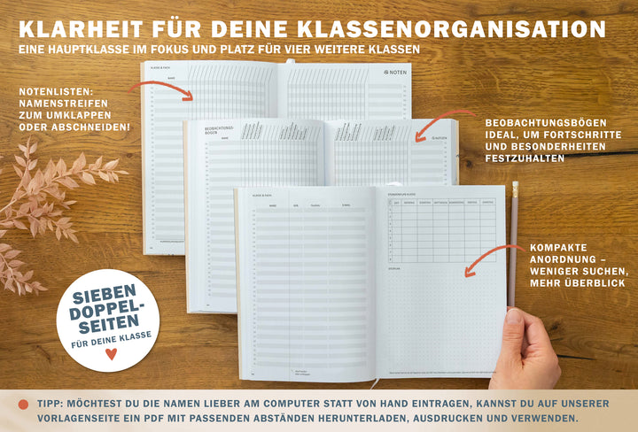 Lehrerkalender 2025 2026 | A5 Grundschulplaner Softcover für Schuljahr Planung | 1 Doppelseite pro Woche | klimaneutral, creme blau