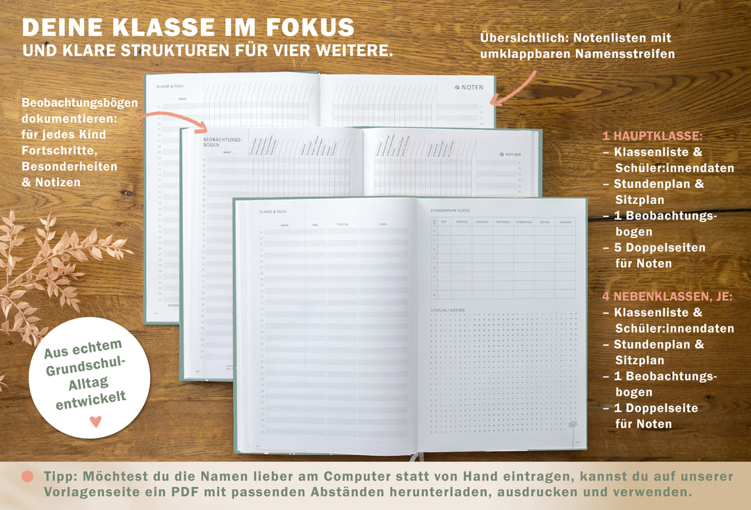 Lehrerkalender 2026 2027 | A4 Grundschulplaner für Unterrichtsvorbereitung & Schuljahr Planung | 1 Doppelseite pro Woche | klimaneutral, mint mit Blumen