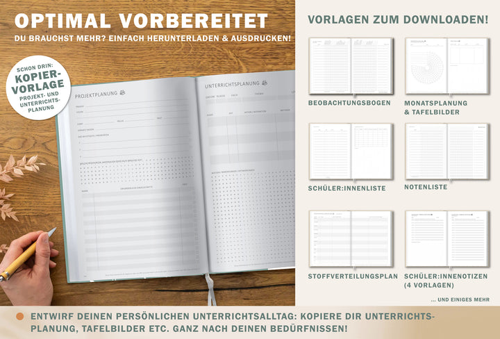 Lehrerkalender 2025 2026 | A4 Grundschulplaner für Unterrichtsvorbereitung & Schuljahr Planung | 1 Doppelseite pro Woche | klimaneutral, mint mit Blumen