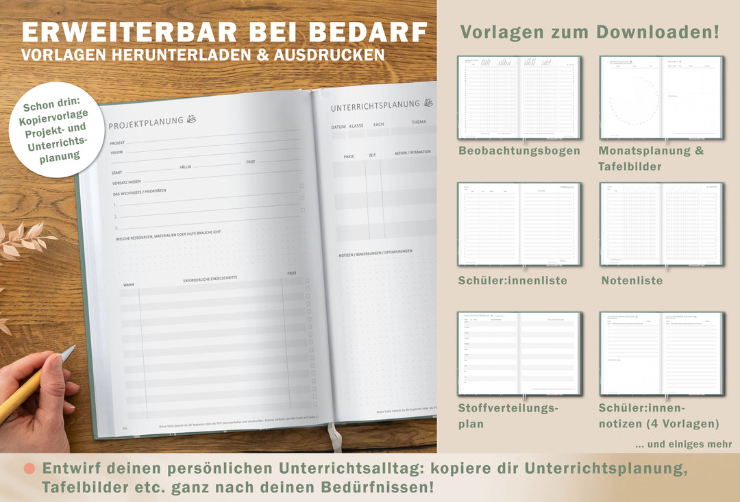 Lehrerkalender 2026 2027 | A4 Grundschulplaner für Unterrichtsvorbereitung & Schuljahr Planung | 1 Doppelseite pro Woche | klimaneutral, mint mit Blumen