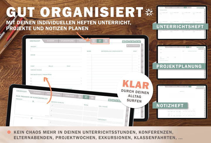 Grundschulplaner digital 2025 2026 | digitaler für Unterrichtsvorbereitung & Planung | Lehrerkalender im Querformat, Schuljahr 2025/26 | mint korall