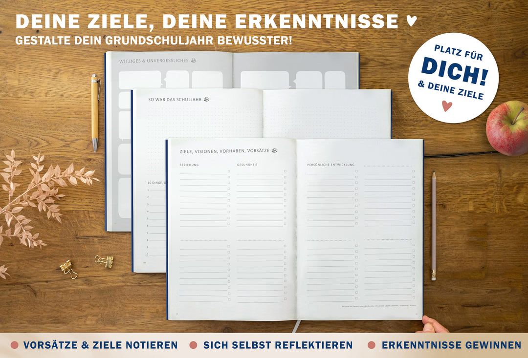 Lehrerkalender 2025 2026 | A4 Grundschulplaner Softcover für Schuljahr Planung | 1 Doppelseite pro Woche | klimaneutral, blau rosa