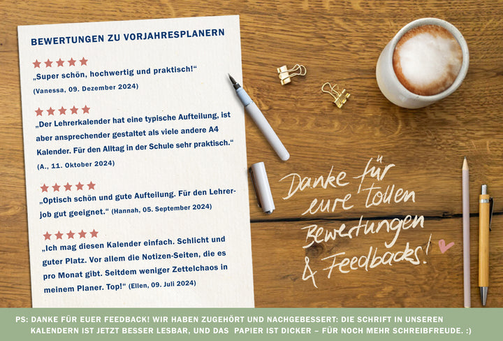 Lehrerkalender 2025 2026 | A4 Grundschulplaner Softcover für Schuljahr Planung | 1 Doppelseite pro Woche | klimaneutral, blau rosa