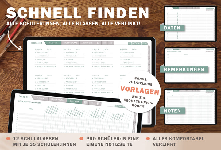 Grundschulplaner digital 2025 2026 | digitaler für Unterrichtsvorbereitung & Planung | Lehrerkalender im Querformat, Schuljahr 2025/26 | mint korall