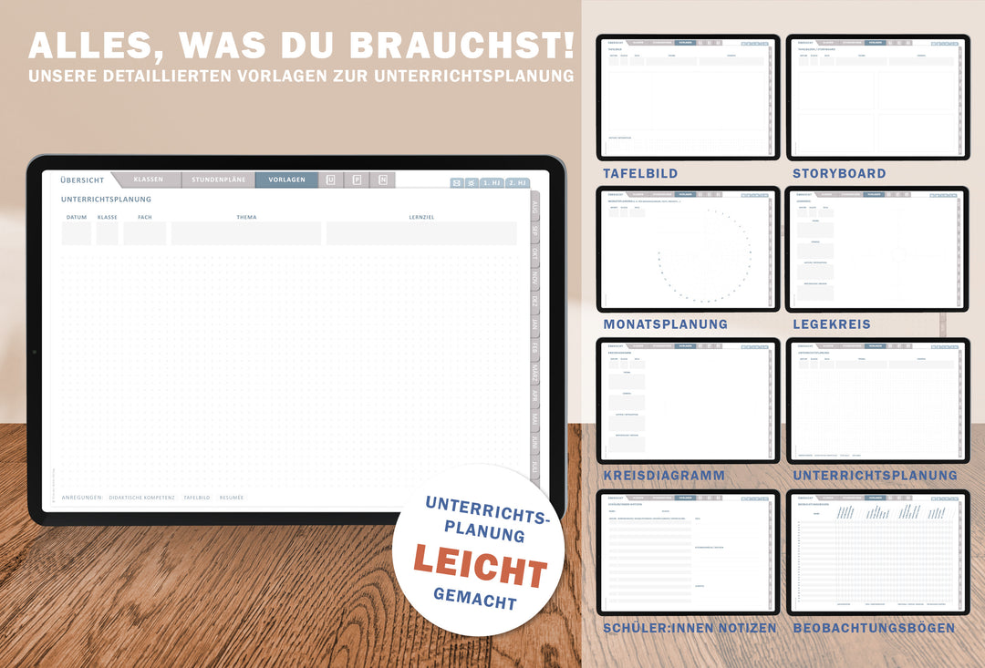 Lehrerkalender digital 2026 2027 Creme Bunt | digitaler Lehrerplaner für Unterrichtsvorbereitung & Planung | Schulplaner im Querformat, Schuljahr 26/27