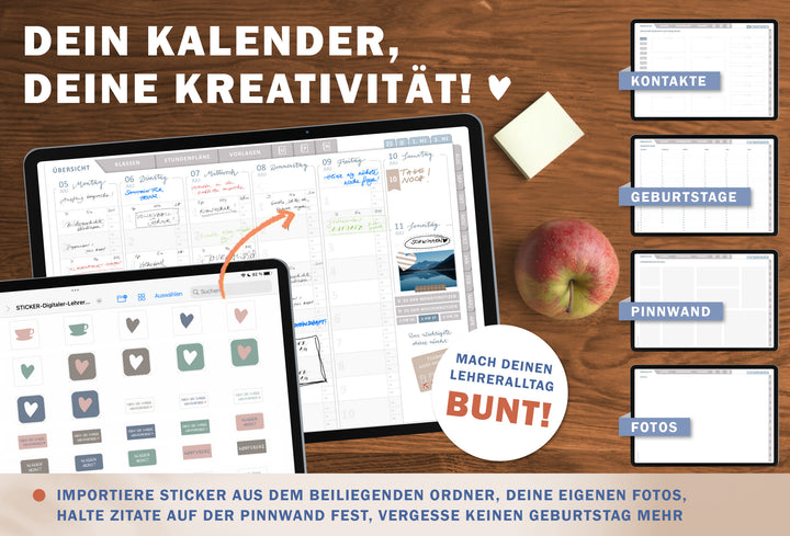 Lehrerkalender digital 2026 2027 Creme Bunt | digitaler Lehrerplaner für Unterrichtsvorbereitung & Planung | Schulplaner im Querformat, Schuljahr 26/27