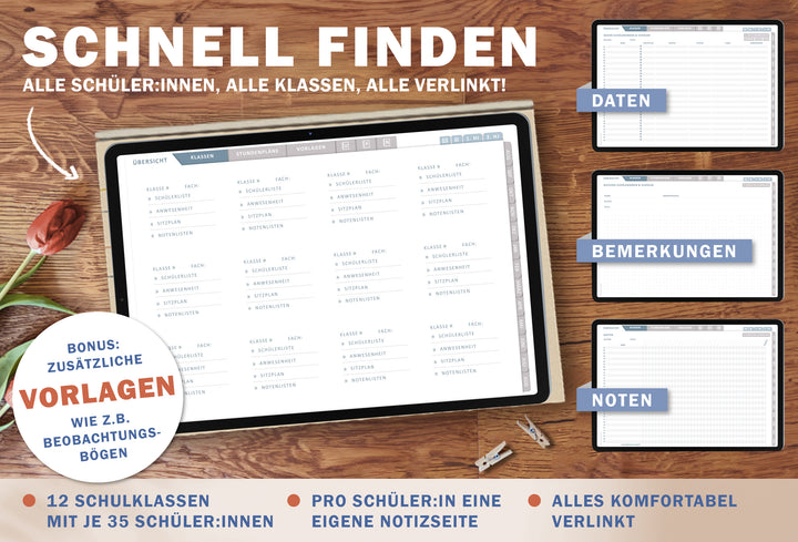 Lehrerkalender digital 2026 2027 Creme Bunt | digitaler Lehrerplaner für Unterrichtsvorbereitung & Planung | Schulplaner im Querformat, Schuljahr 26/27