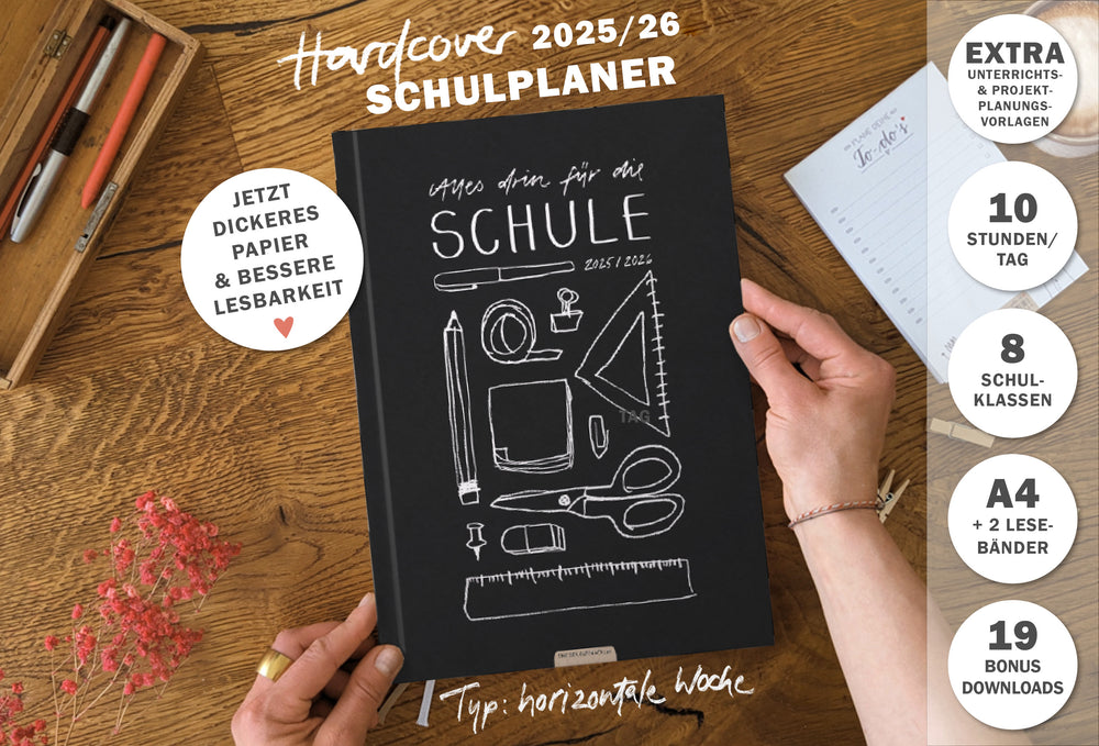 Lehrerkalender 2025 2026 | A4 Lehrerplaner für Unterrichtsvorbereitung & Schuljahr Planung | 1 Doppelseite pro Woche | klimaneutral, Schwarz Weiß