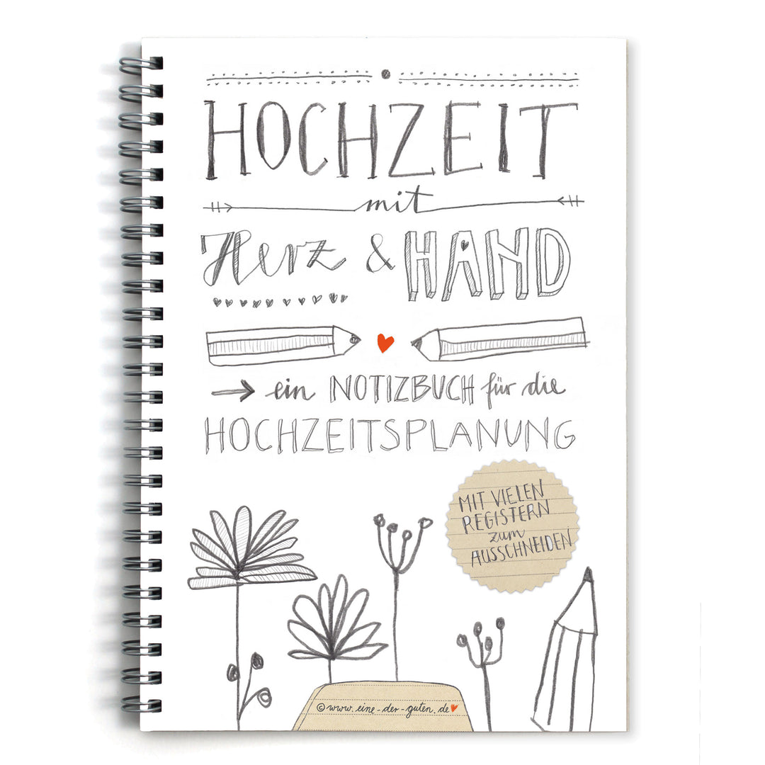 Hochzeitsplaner Notizbuch mit vielen Registern - Hochzeit mit Herz & Hand - A5