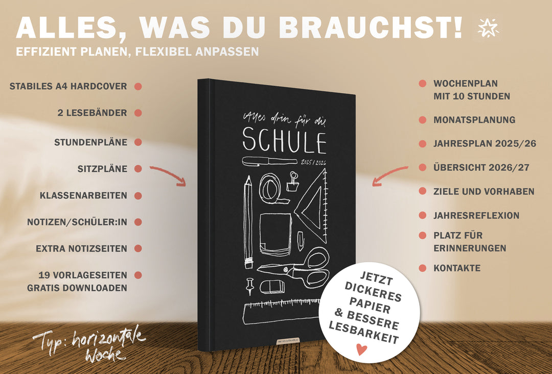 Lehrerkalender 2025 2026 | A4 Lehrerplaner für Unterrichtsvorbereitung & Schuljahr Planung | 1 Doppelseite pro Woche | klimaneutral, Schwarz Weiß