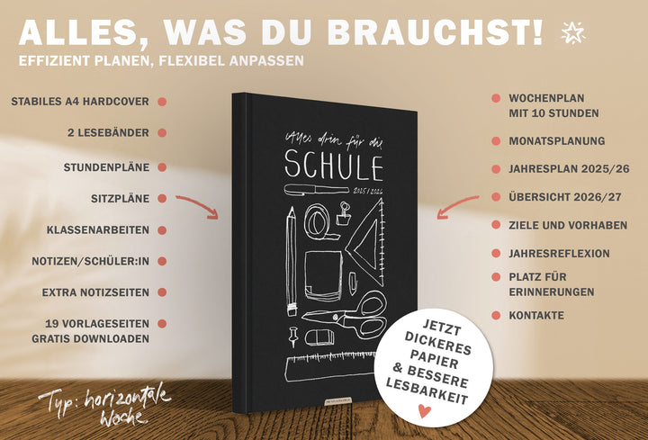 Lehrerkalender 2025 2026 | A4 Lehrerplaner für Unterrichtsvorbereitung & Schuljahr Planung | 1 Doppelseite pro Woche | klimaneutral, Schwarz Weiß