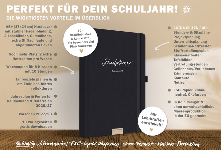 4 Seiten pro Woche Lehrerkalender A5+ Hardcover – Planungsseite und Notiz-Doppelseite im Überblick