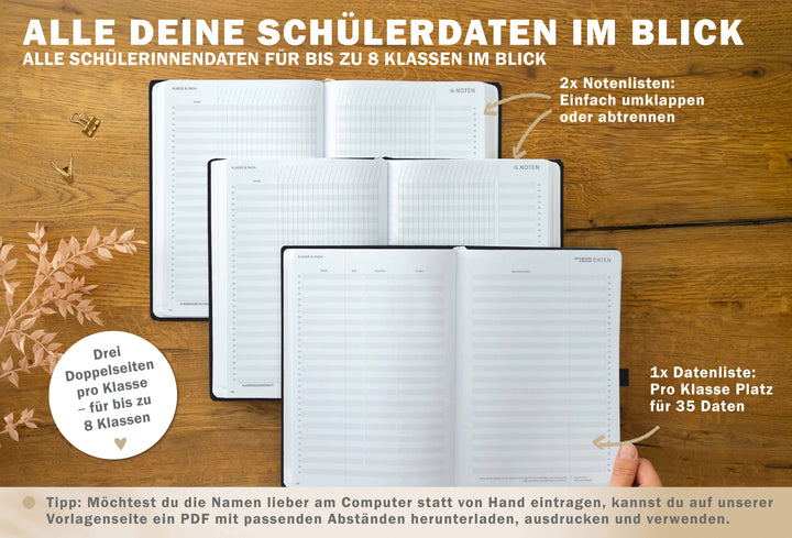 Lehrerkalender Fadenbindung – liegt dauerhaft flach, stabiles Hardcover schwarz, 17x24 cm