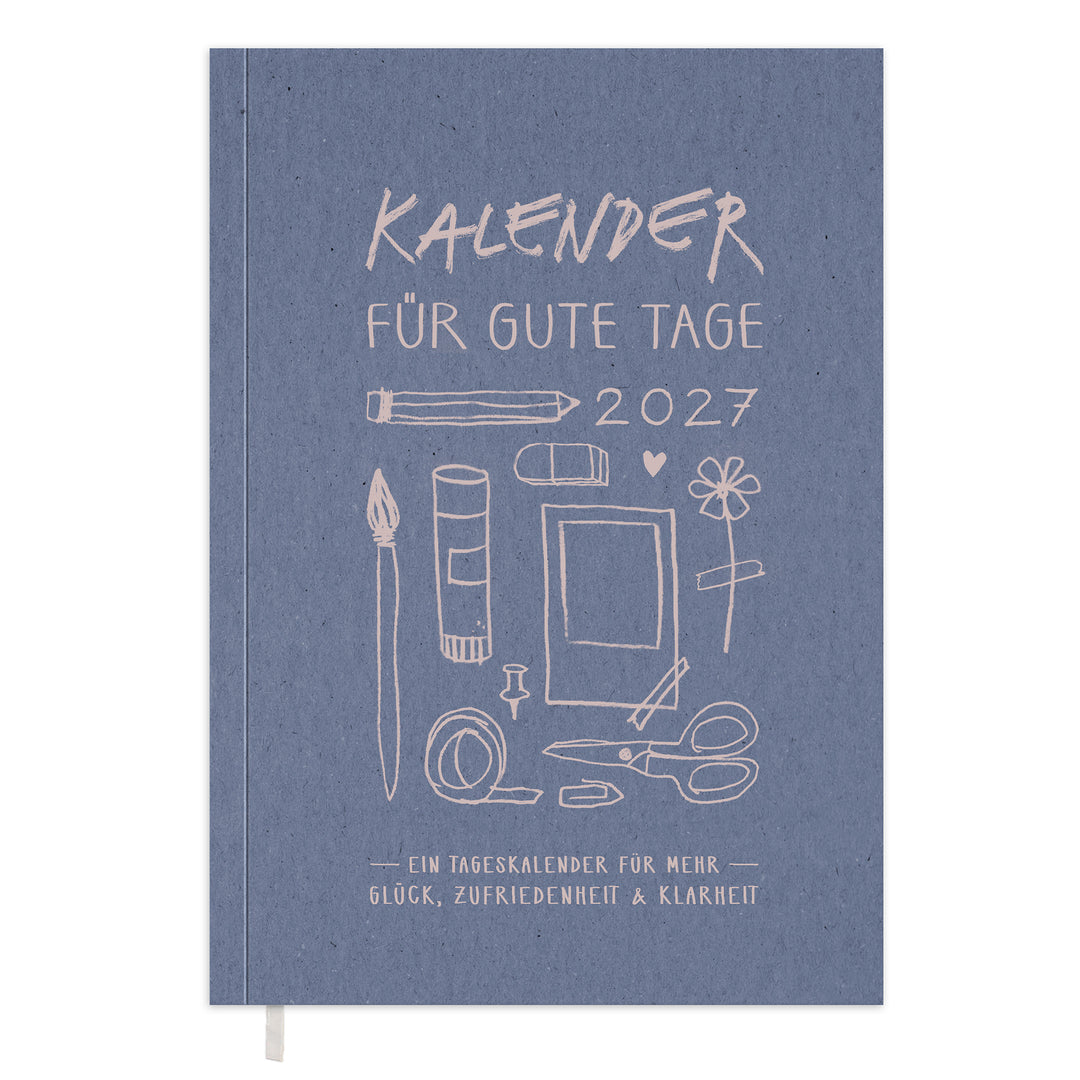 Tagesplaner 2027 A5 Softcover in Blau Rosa mit Kalender für gute Tage, Leseband und nachhaltigem FSC Papier