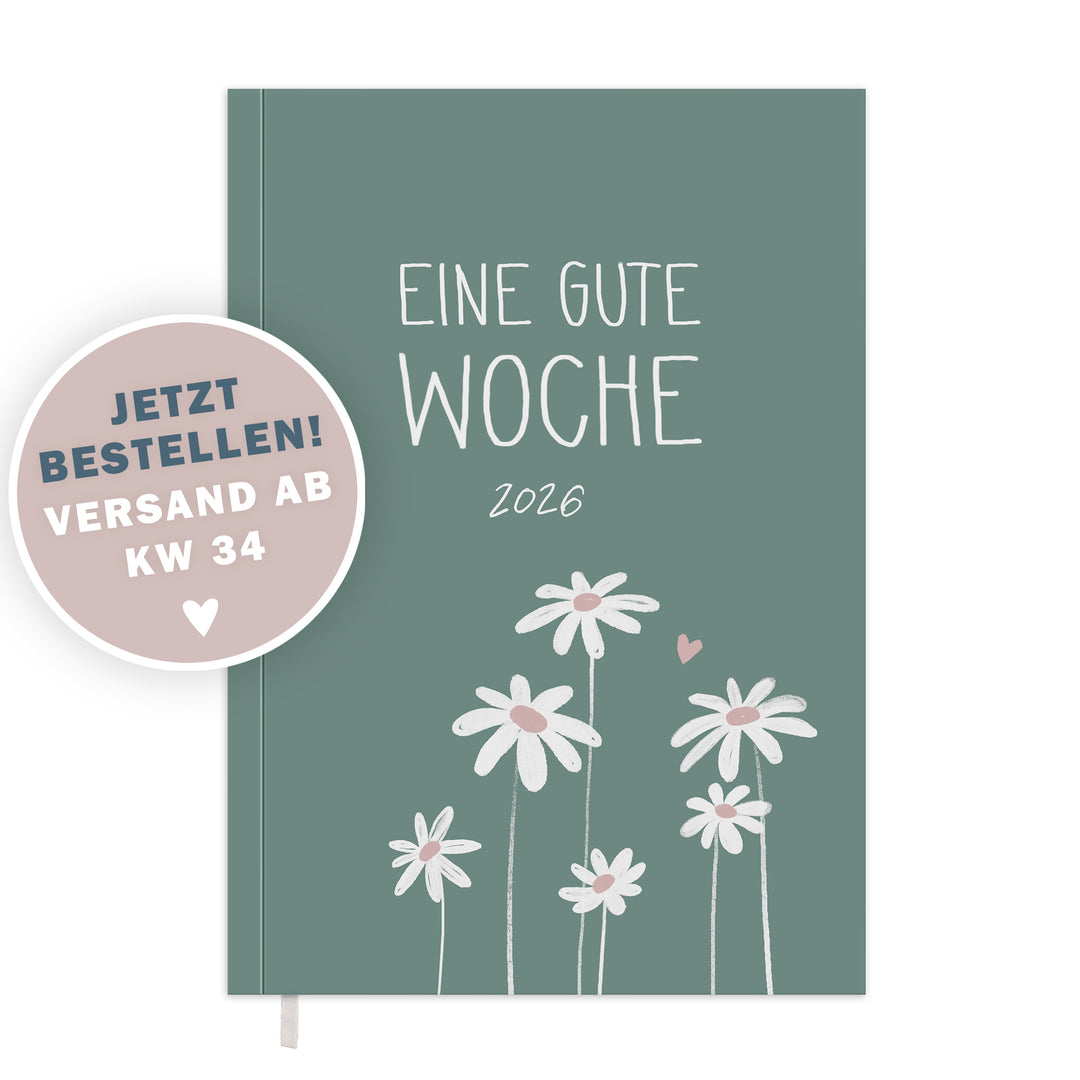 Kalender 2026 mint grün rosa weiß mit Hilfestellungen für mehr Achtsamkeit