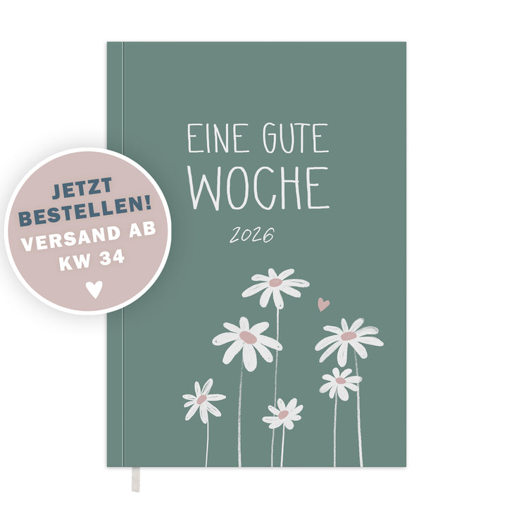 Kalender 2026 mint grün rosa weiß mit Hilfestellungen für mehr Achtsamkeit