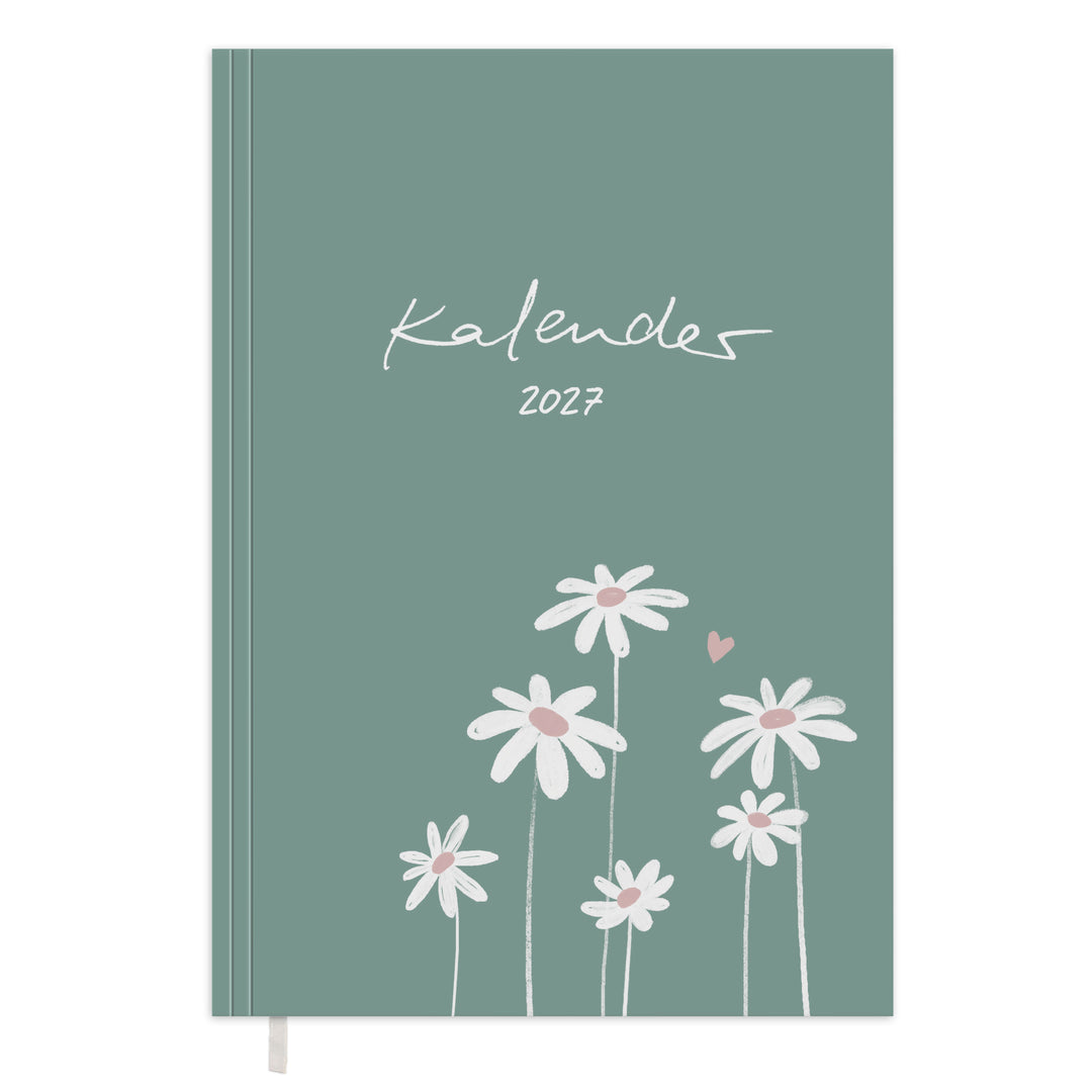 Wochenplaner 2027 A5 Softcover in Mint mit Gänseblumen Cover, Leseband und nachhaltigem FSC Papier