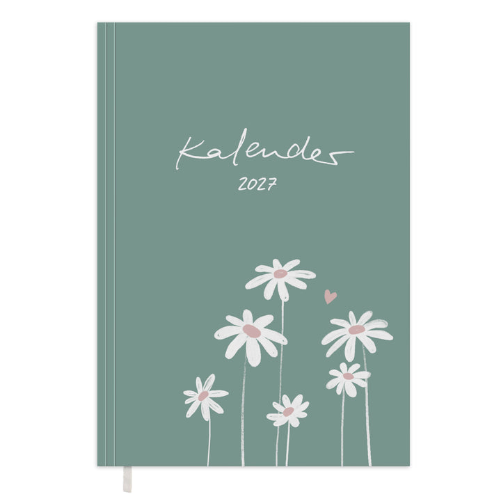 Wochenplaner 2027 A5 Softcover in Mint mit Gänseblumen Cover, Leseband und nachhaltigem FSC Papier