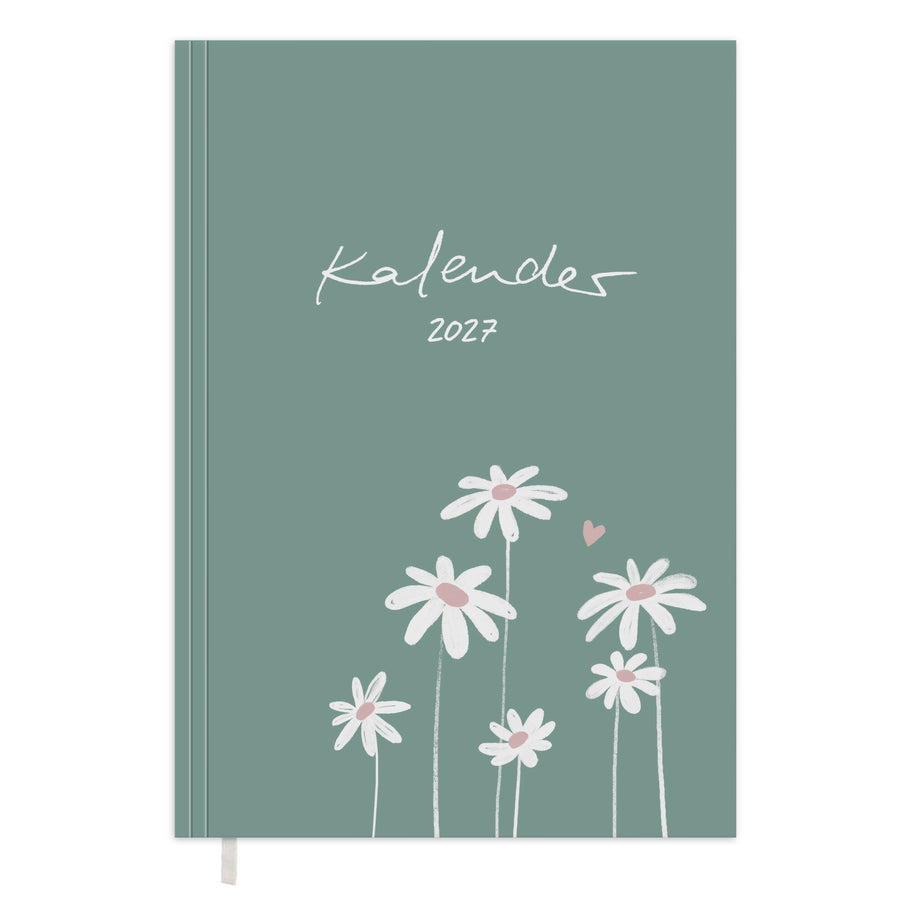 Wochenplaner 2027 A5 Softcover in Mint mit Gänseblumen Cover, Leseband und nachhaltigem FSC Papier