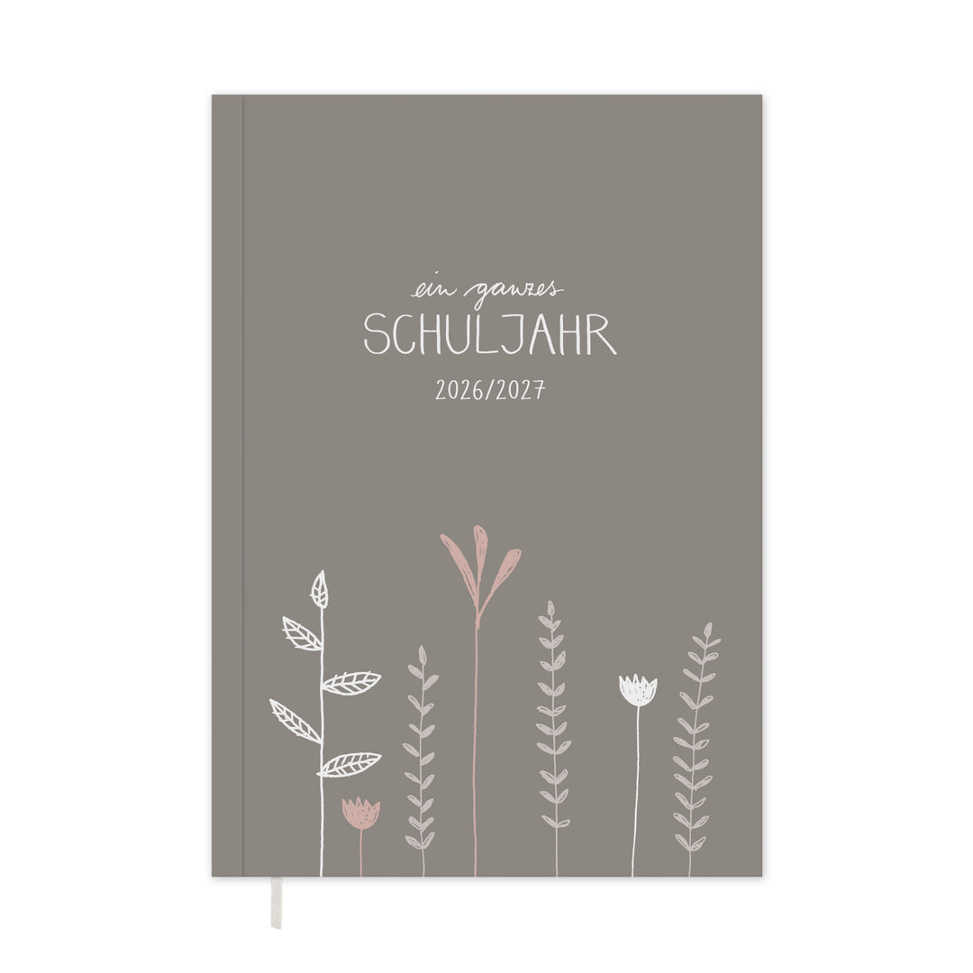 Lehrerkalender 2026 2027 | A5 Lehrerplaner | 2 Seiten pro Woche | kompaktes und flexibles Softcover, klimaneutral, grau weiß rosa
