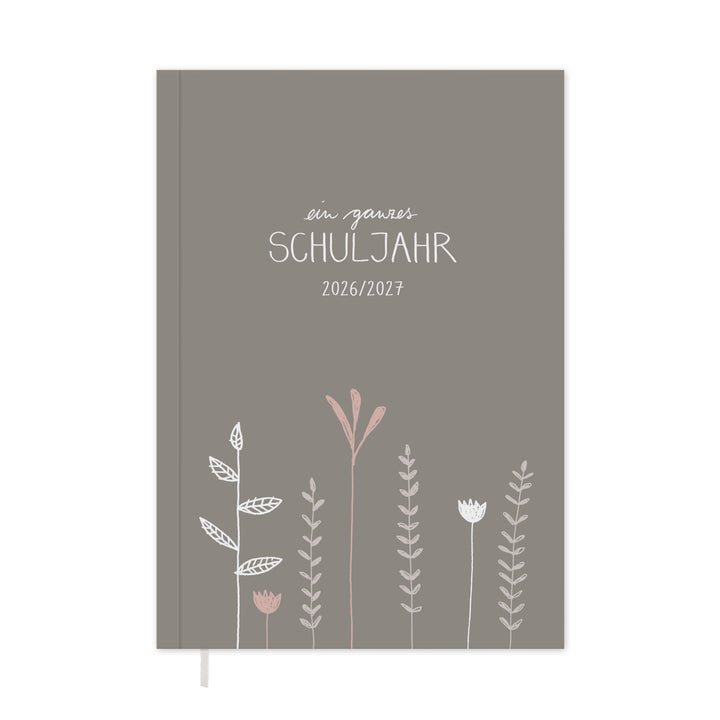 Lehrerkalender 2026 2027 | A5 Lehrerplaner | 2 Seiten pro Woche | kompaktes und flexibles Softcover, klimaneutral, grau weiß rosa