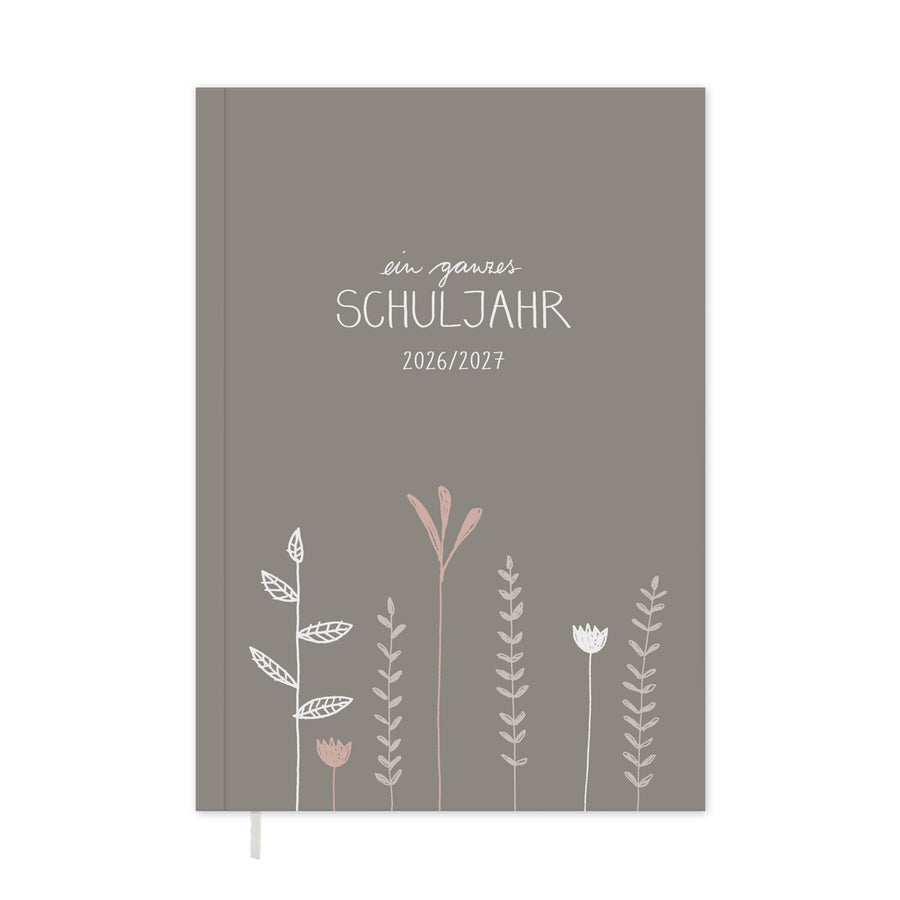 Lehrerkalender 2026 2027 | A5 Lehrerplaner | 2 Seiten pro Woche | kompaktes und flexibles Softcover, klimaneutral, grau weiß rosa