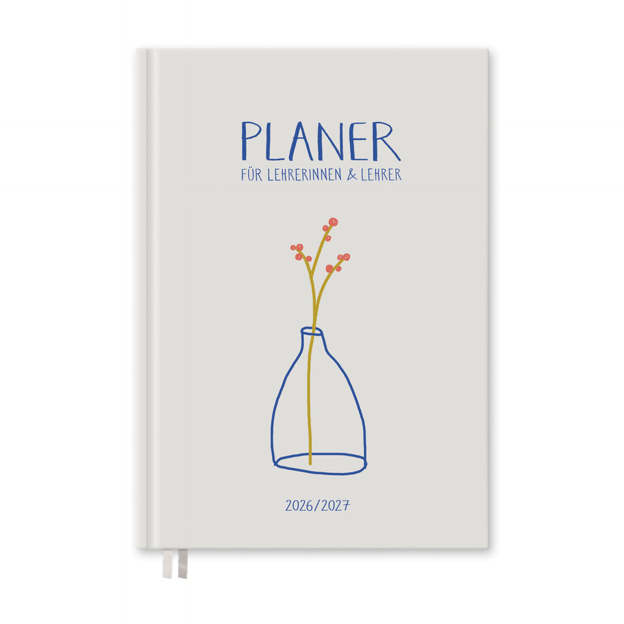 Lehrerkalender 2026 2027 | A5 Lehrerplaner | 2 Seiten pro Woche | kompaktes und robustes Hardcover, klimaneutral, creme weiß blau