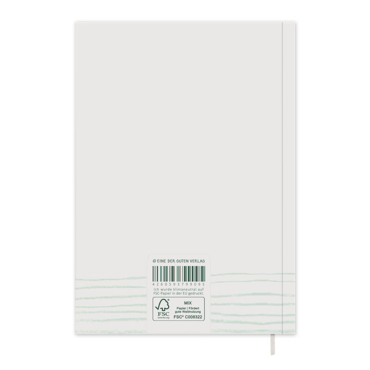 Rückseite des A5 Softcover-Lehrerkalenders mit Barcode-Label und FSC-MIX-Siegel; Text „klimaneutral auf FSC-Papier in der EU gedruckt“ sichtbar