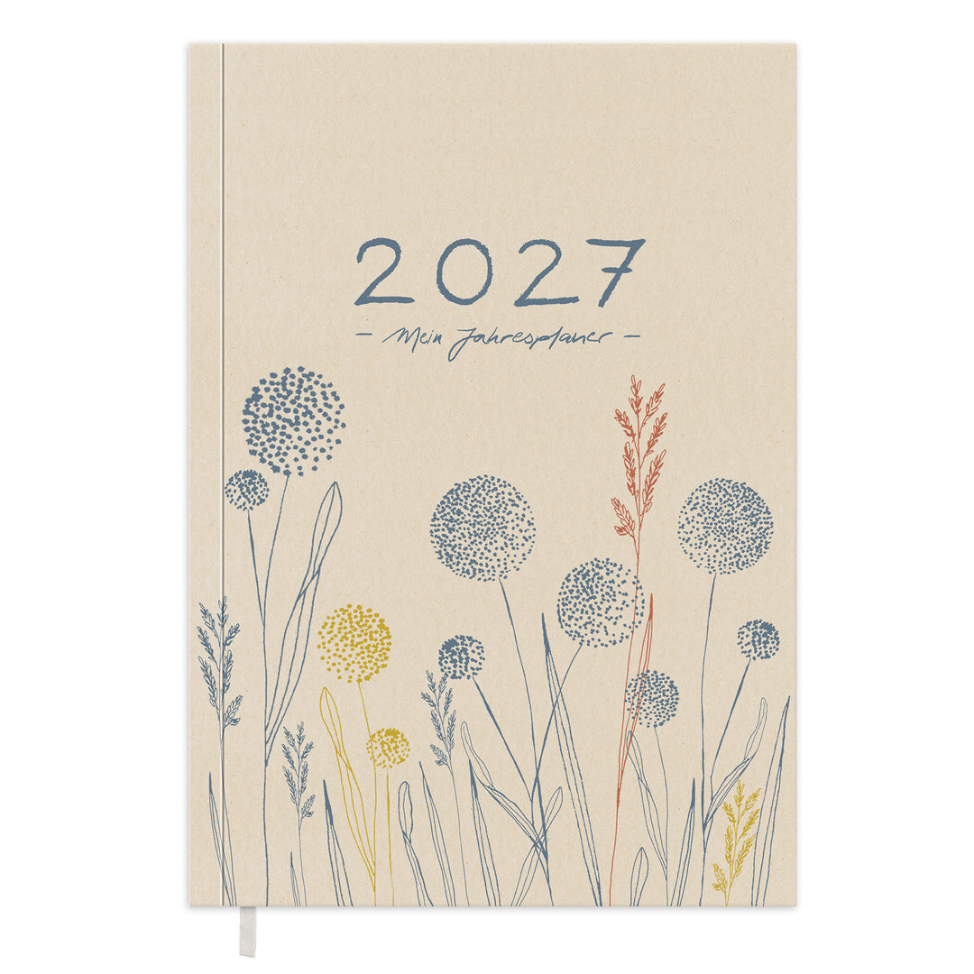 Tagesplaner 2027 A5 Softcover in Creme mit Blumen Cover, Leseband und nachhaltigem FSC Papier