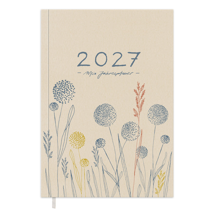 Tagesplaner 2027 A5 Softcover in Creme mit Blumen Cover, Leseband und nachhaltigem FSC Papier