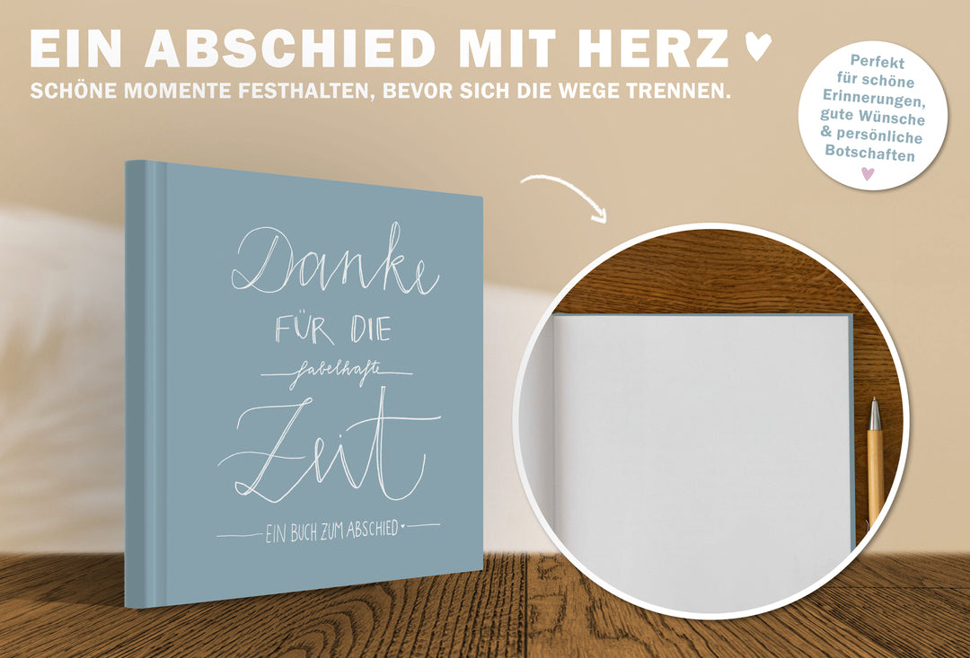 Abschiedsbuch für Kollegen, Lehrer, Freunde - Danke für die fabelhafte Zeit - Abschiedsgeschenk, Blau Grau, 100 Blanko Seiten, Hardcover, 120g FSC Papier