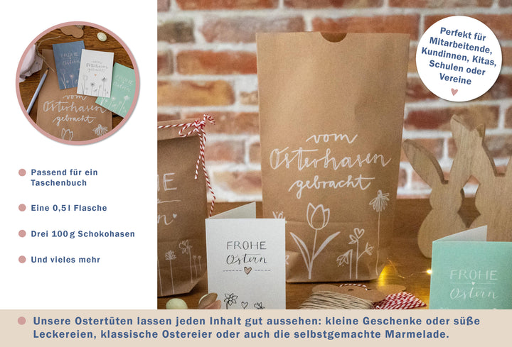 24 Ostertüten - vom Osterhasen gebracht | Osternest Alternative für Ostergrüße, Mitgebsel & Giveaways | 16,5 cm x 24 cm | inkl. 24 FSC Holz Miniklammern