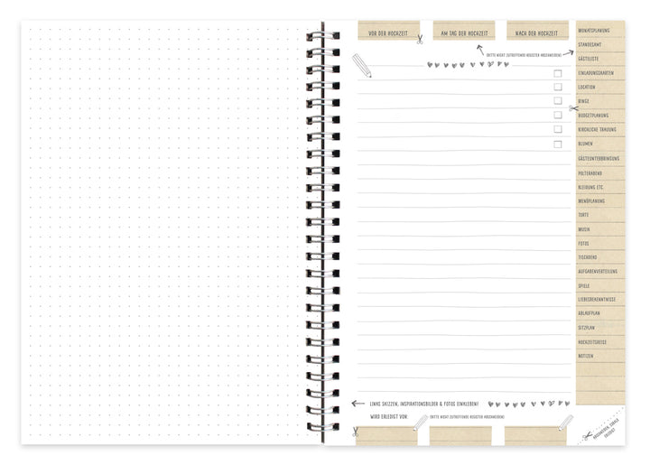 Hochzeitsplaner Notizbuch mit vielen Registern - Hochzeit mit Herz & Hand - A5