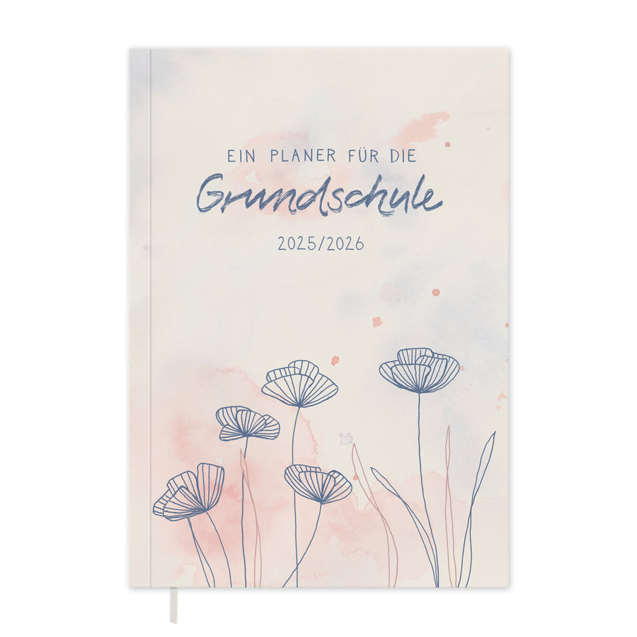 Lehrerkalender 2025 2026 | A5 Grundschulplaner Softcover für Schuljahr Planung | 1 Doppelseite pro Woche | klimaneutral, blau rosa
