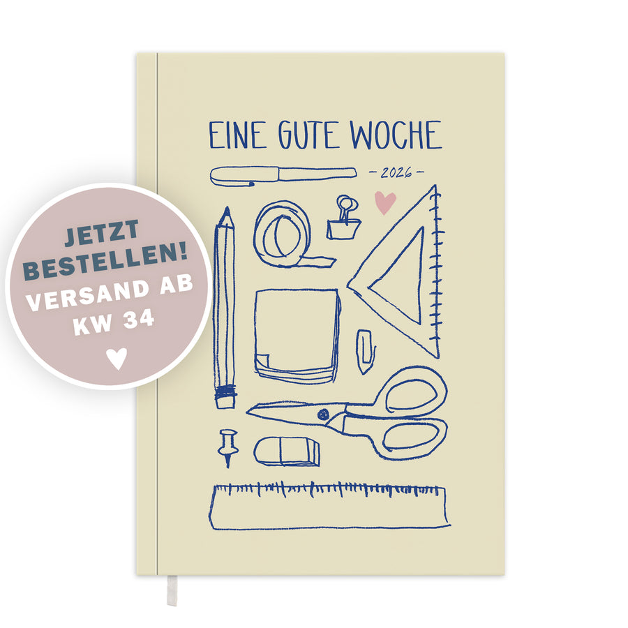 Kalender 2026 gelb blau rosa mit Hilfestellungen für mehr Achtsamkeit